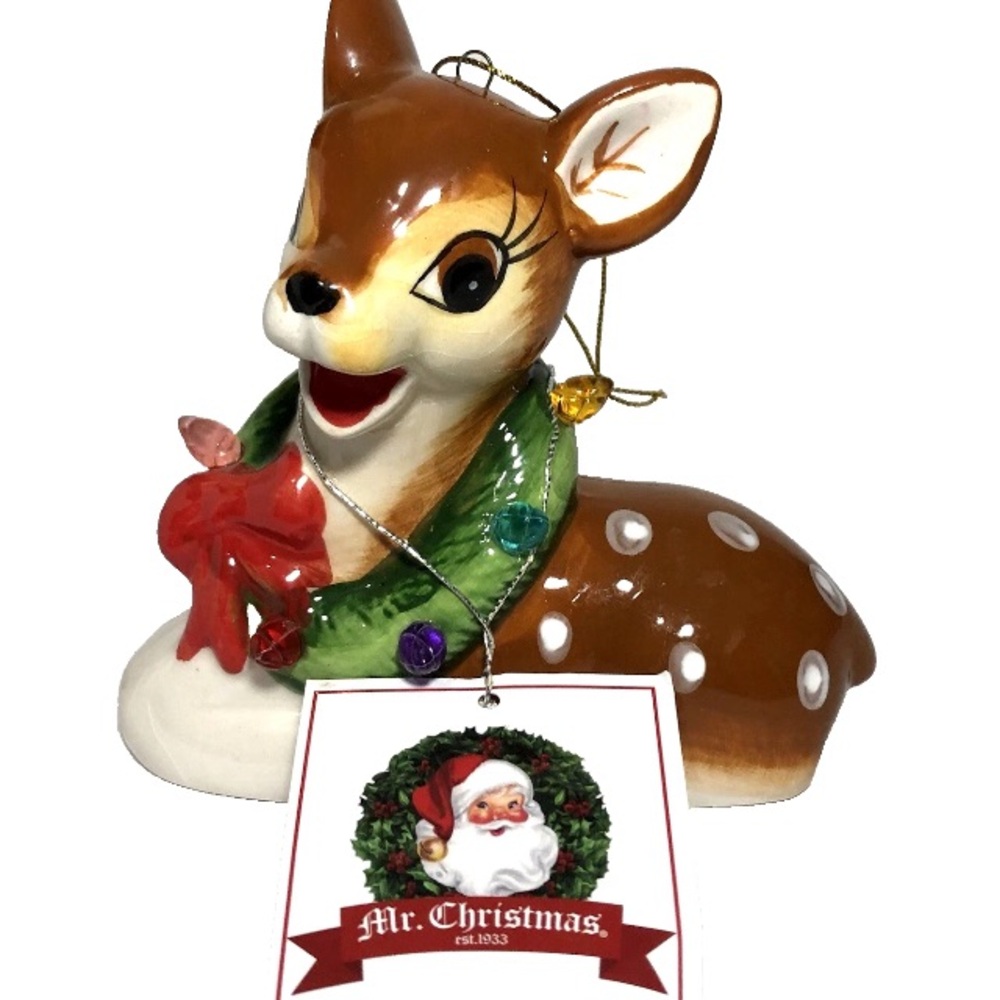 Mr. Christmas “Follow the Magic”Reindeer Light Up Ceramic Ornament Hand Painted